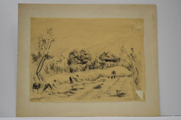  Lotto di quattro disegni  tecnica mista su carta; F. Clemente, tecnica mista