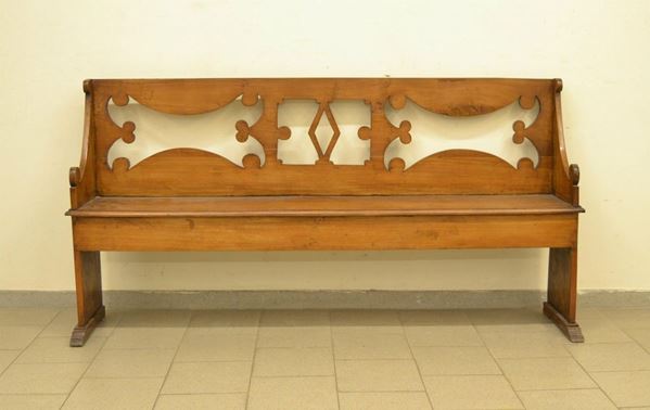  Panca, Toscana, sec. XVIII,  in ciliegio, spalliera   - Asta Gioielli, Argenti, Arredi, Dipinti e Oggetti d'arte - Poggio Bracciolini Casa d'Aste