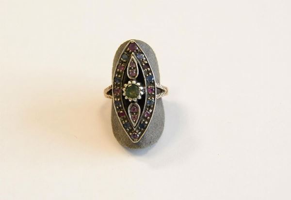  Anello oro basso titolo,argento e pietre di colore 