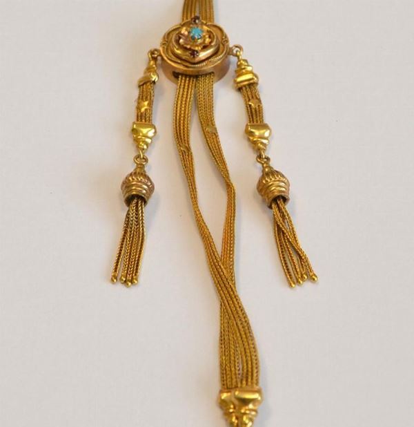  Lunga collana saliscendi , inizi sec.XX , in oro giallo 9KT 