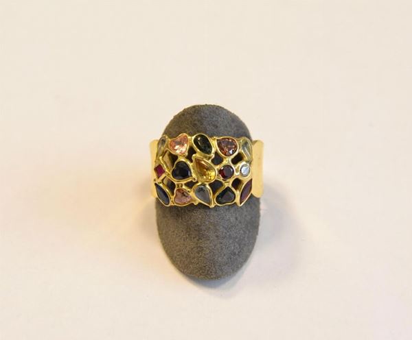  Anello in oro giallo e pietre di colore   - Asta Antiquariato, collezionismo e gioielli - Poggio Bracciolini Casa d'Aste