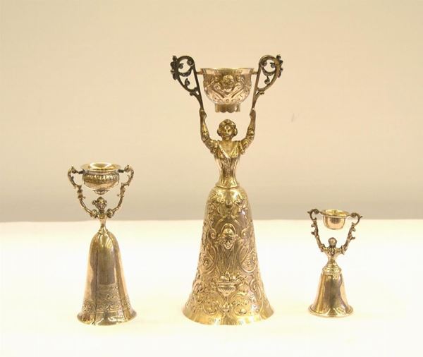  Tre  coppe dell'amore, Wager Cup, Germania fine sec. XIX ,    - Asta Antiquariato, collezionismo e gioielli - Poggio Bracciolini Casa d'Aste
