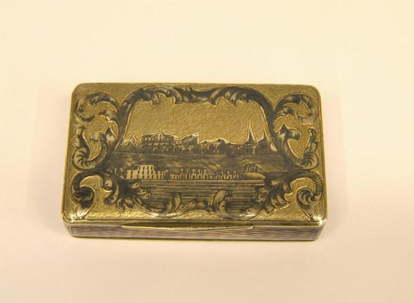  Tabacchiera in argento lavorato a niello con                              - Asta Antiquariato, collezionismo e gioielli - Poggio Bracciolini Casa d'Aste