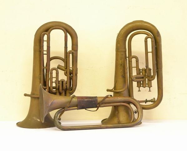  Tre trombe, sec. XX,  in ottone,