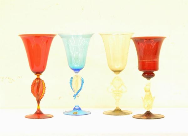  Quattro bicchieri, Venezia, sec. XIX,  in vetro di Murano   - Asta Antiquariato, collezionismo e gioielli - Poggio Bracciolini Casa d'Aste