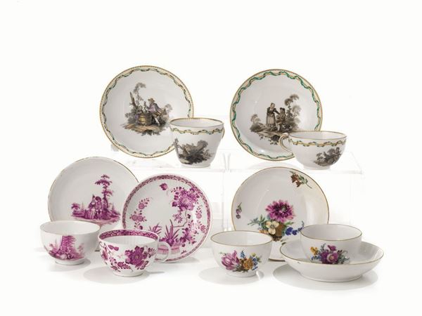   COPPIA DI TAZZINE CON PIATTINO, MANIFATTURA DI MEISSEN, SECOLO XIX 