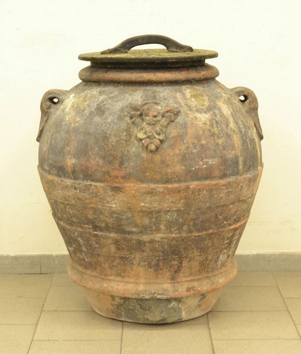 Orcio, sec. XIX,  in terracotta, con mascherone e 
