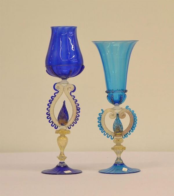  Bicchiere, sec. XIX,  in vetro di Murano colorato,