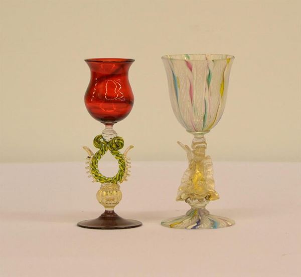  Bicchiere, sec. XIX,  in vetro di Murano colorato, 