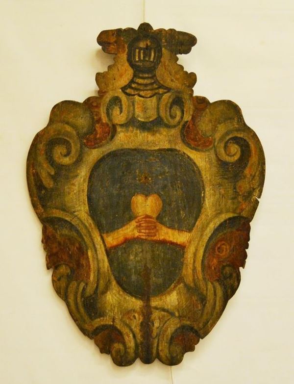  Stemma nobiliare, sec. XIX,  in legno  - Asta Antiquariato, collezionismo e gioielli - Poggio Bracciolini Casa d'Aste