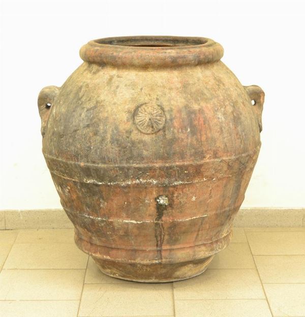  Orcio, sec. XIX,  in terracotta, con manici e 