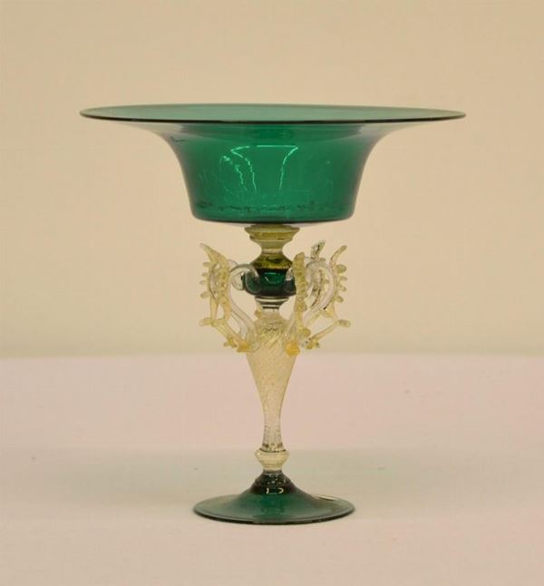  Coppa, sec. XIX,  in vetro di Murano verde,   - Asta Antiquariato, collezionismo e gioielli - Poggio Bracciolini Casa d'Aste