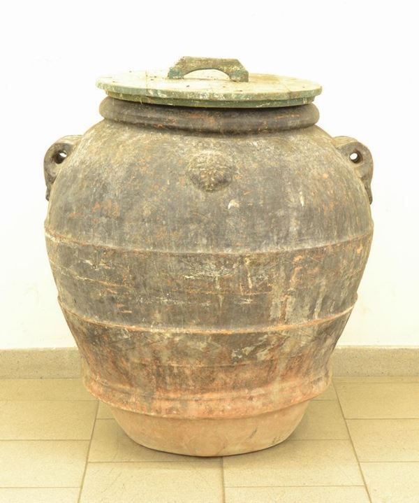  Orcio, sec. XIX,  in terracotta, con stemma e 