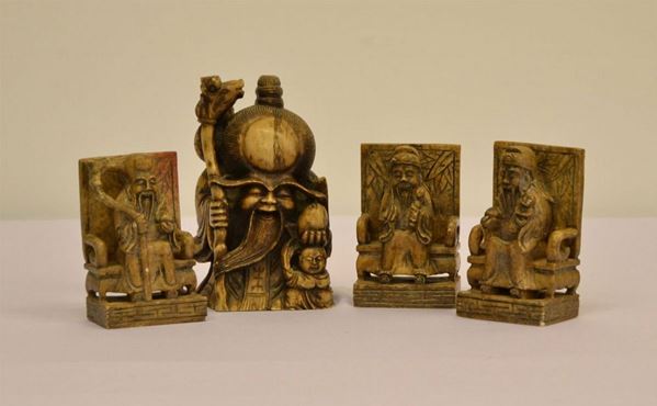  Sculture, Cina, fine sec. XIX,  in pietra saponaria,