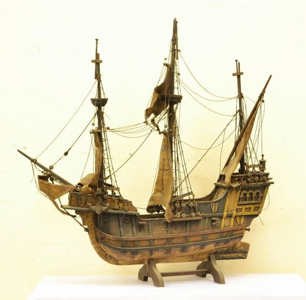  Veliero, sec. XIX,  in legno, a tre alberi,   - Asta Antiquariato, collezionismo e gioielli - Poggio Bracciolini Casa d'Aste