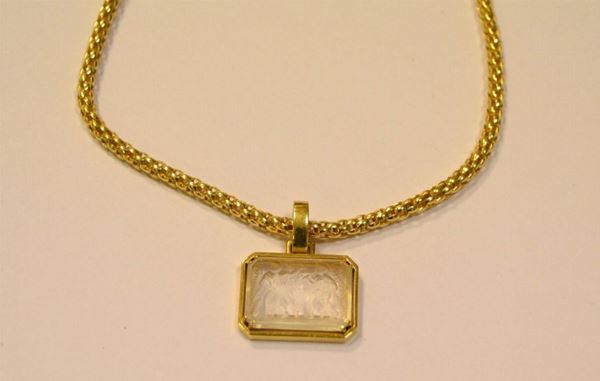  Collana in oro giallo e cristallo di rocca 