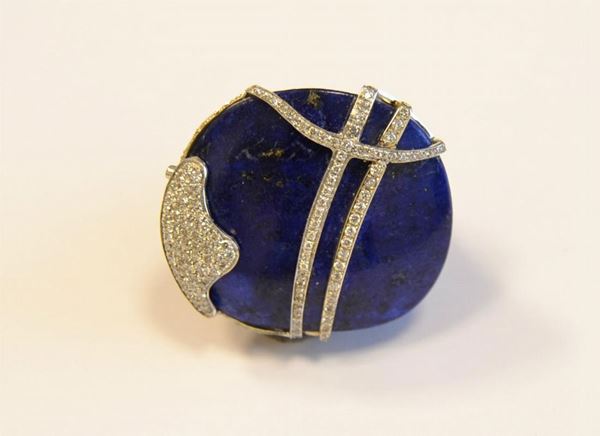 Anello in oro giallo , brillanti e lapislazzulo    - Asta Gioielli, argenti, modernariato, mobili e dipinti - Poggio Bracciolini Casa d'Aste