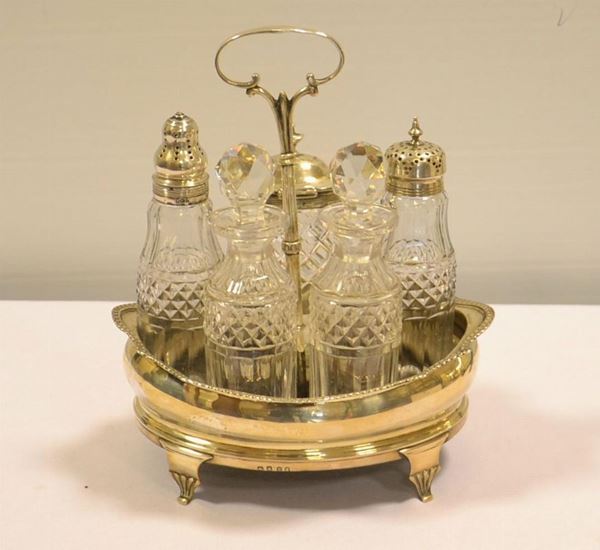   Oliera , Inghilterra , sec. XX  , in argento e legno                          - Asta Gioielli, argenti, modernariato, mobili e dipinti - Poggio Bracciolini Casa d'Aste