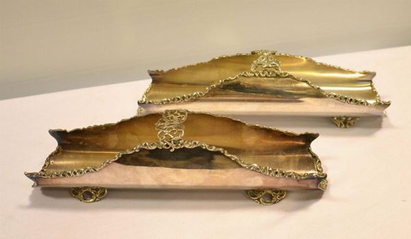   Due porta grissini in argento  con bordi sagomati e lavorati, g 560 (2)                                   