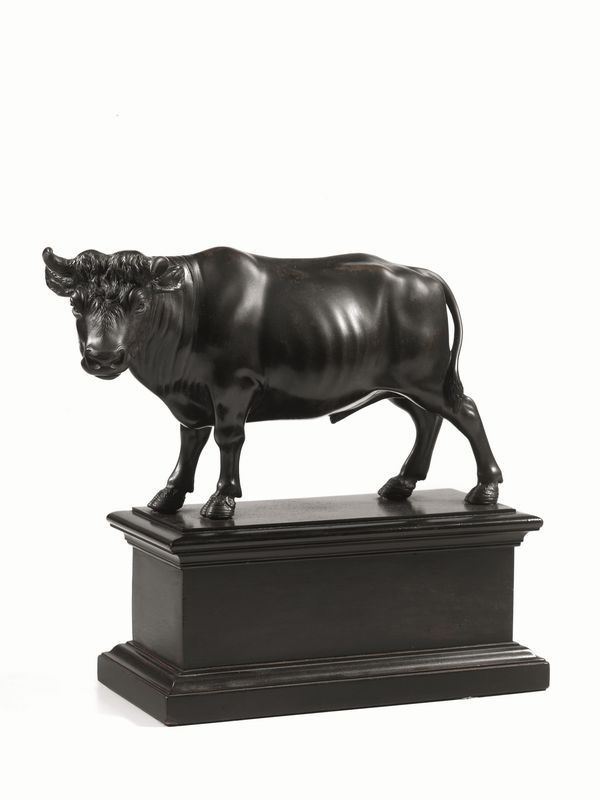  Scultura, Arte fiamminga sec. XVII-XVIII,  in bronzo modellata come un toro, cm 23x15, su base in legno ebanizzato
