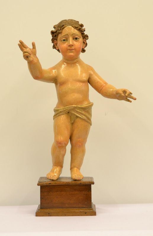  Scultura, Napoli, sec. XVIII,  in legno policromo, raffigurante Bambin GesÃ¹, 