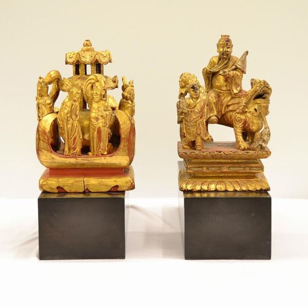  Gruppo, Cina, sec. XIX,  in legno laccato e 
