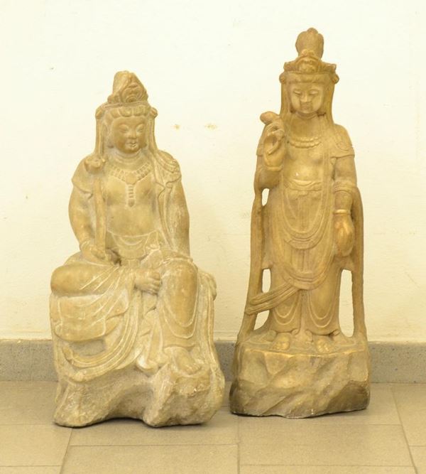  Due sculture, arte orientale, inizi sec. XX,  in marmo,