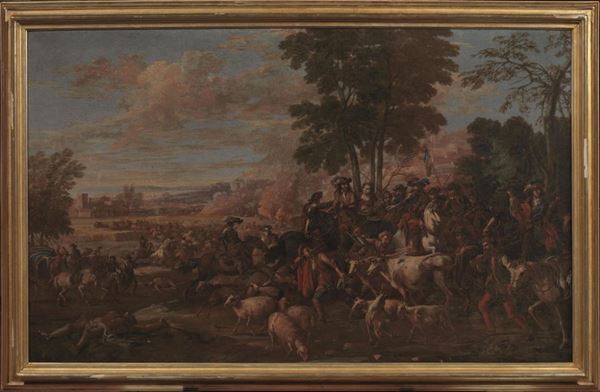  Ambito di Francesco Monti detto il Bresciano delle Battaglie, sec. XVII   - Asta Gioielli, argenti, modernariato, mobili e dipinti - Poggio Bracciolini Casa d'Aste