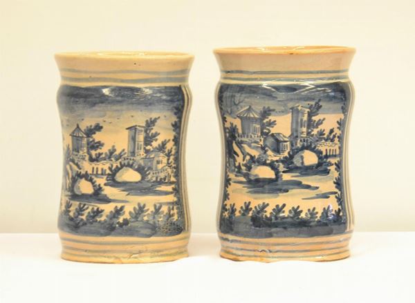 Due albarelli, Italia meridionale, fine sec. XVIII, in maiolica,