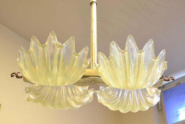 Lumiera, art dec&ograve;, in vetro di murano, a quattro luci,