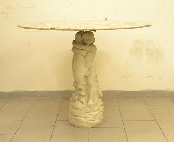 Scultura, sec. XIX, in marmo, raffigurante un fanciullo che abbraccia