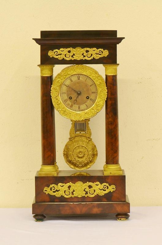 Orologio da tavolo, Impero, sec. XIX, in radica, mostra