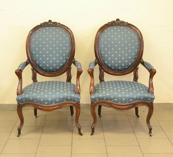 Coppia di poltroncine con braccioli, Luigi Filippo, sec. XIX,