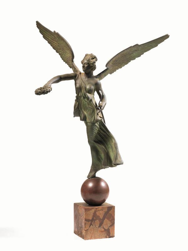 Scultura, sec. XIX, in bronzo a patina verde, raffigurante