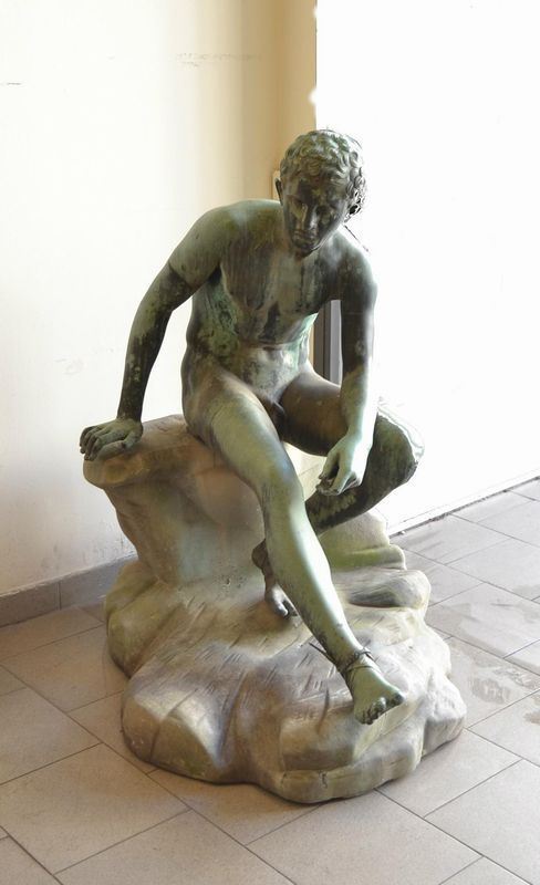 Scultura, sec. XIX, in bronzo, raffigurante un atleta,