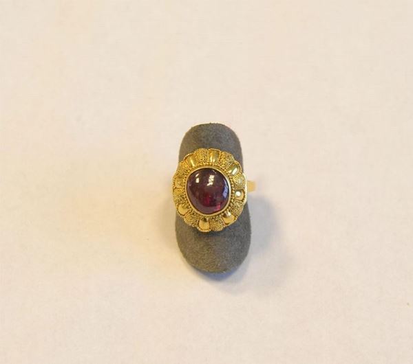 Anello in oro giallo e pietra di colore