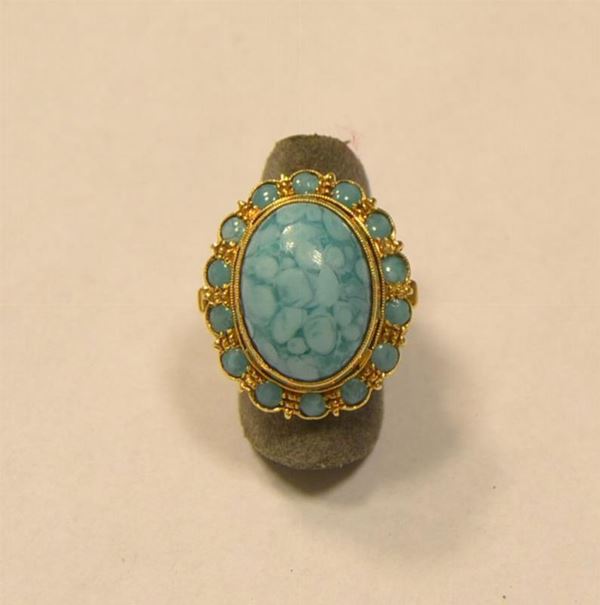 Anello in oro giallo e turchese