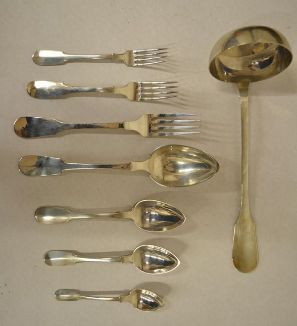 Parte di servito di posate in argento, sec. XX,  - Asta Decorazione di interni - Poggio Bracciolini Casa d'Aste
