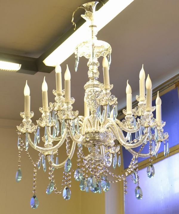 Lampadario, sec. XX, in cristallo di Boemia,