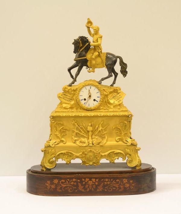 Orologio da tavolo, Francia, sec. XIX, in bronzo,