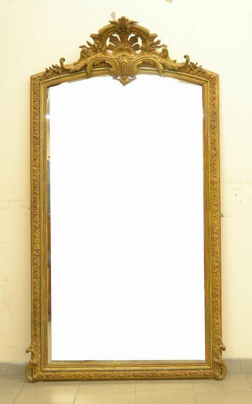 Specchiera, in stile 700, cornice in legno laccato e