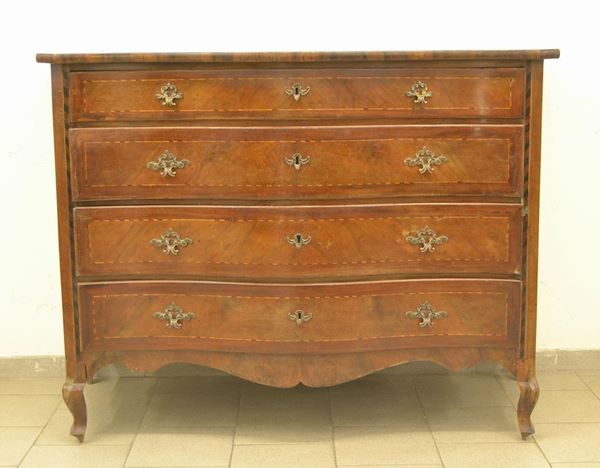 Cassettone, Malta, sec. XVIII, in noce filettato,  - Asta Decorazione di interni - Poggio Bracciolini Casa d'Aste