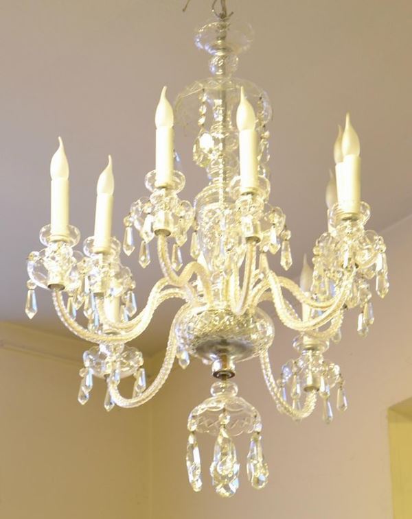 Lampadario, sec. XX, in cristallo di Boemia,