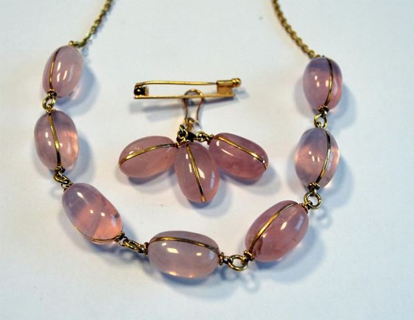 Collana e spilla , in oro giallo e quarzo                                   - Asta ARREDI, OGGETTI D'ARTE, DIPINTI E GIOIELLI - Poggio Bracciolini Casa d'Aste