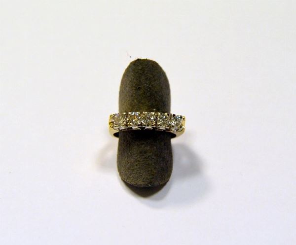 Anello riviere in oro giallo , oro bianco e diamanti