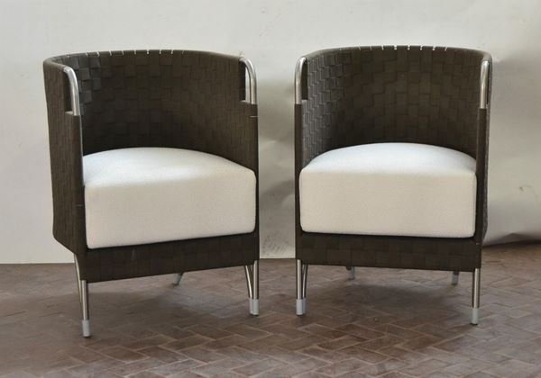 Coppia di poltroncine a pozzetto, design Dema,