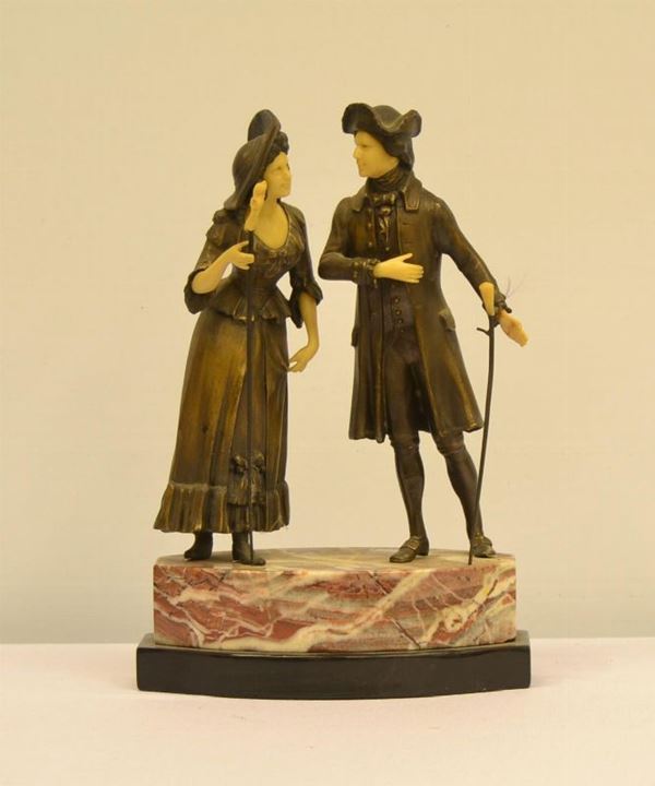 Scultura, sec. XX, in bronzo e avoriolina,