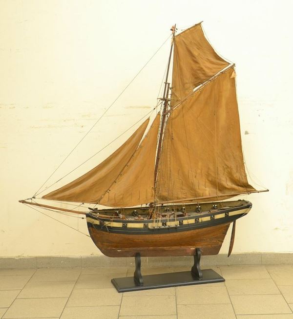 Modello di veliero, inizi sec. XX, in legno,