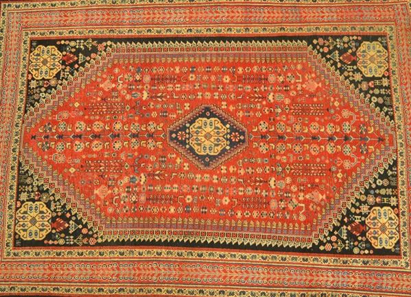 Tappeto persiano Qashkai Shiraz, con colori vegetali naturali, campo a