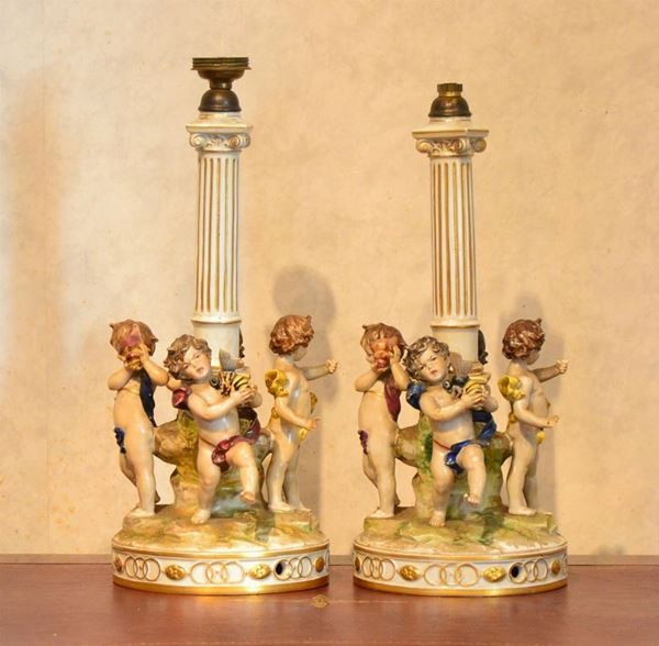 Coppia di lumi, sec. XX, manifattura Rudolstadt,